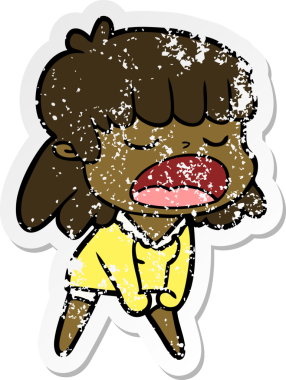 Bir insan tarafından yüksek sesle çizilmiş karikatür kadının sıkıntılı çıkartması.