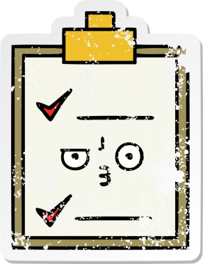 Bir insan tarafından çizilmiş şirin bir karikatür kontrol listesinin sıkıntılı etiketi