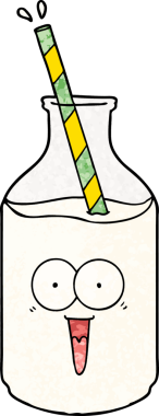 Bir insan tarafından çizilmiş mutlu süt şişesi.