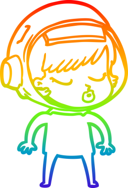 Gökkuşağı gradyan çizgi çizimi Bir insan tarafından çizilmiş güzel astronot kız