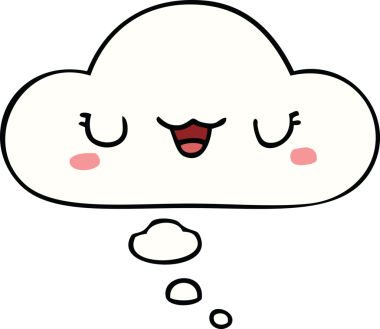 Bir insan tarafından çizilmiş düşünce kabarcığı olan sevimli çizgi film yüzü.