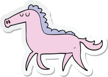 Bir insan tarafından çizilmiş çizgi film atının çıkartması.