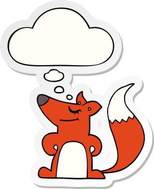 Düşünce baloncuğu insan tarafından çizilmiş bir çıkartma olan çizgi film tilkisi.