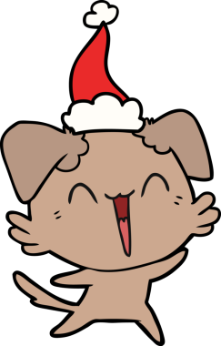 Mutlu, küçük köpek eli çizilmiş bir insan tarafından çizilmiş Noel Baba şapkası.