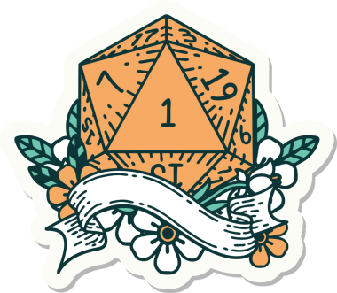 Bir insan tarafından çizilmiş doğal bir d20 zar etiketi.