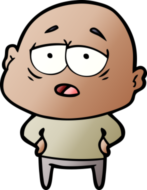 Bir insan tarafından çizilmiş yorgun, kel bir adam.