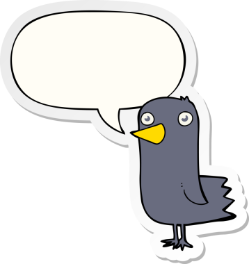 Bir insan tarafından çizilmiş baloncuk çıkartmalı çizgi film kuşu.