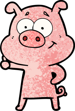 Bir insan tarafından çizilmiş mutlu çizgi film domuzu.