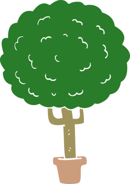 Bir insan tarafından çizilmiş düz renk çizgi film ağacı