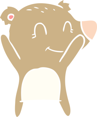 Bir insan tarafından çizilmiş gülümseyen ayı düz renkli çizgi film.