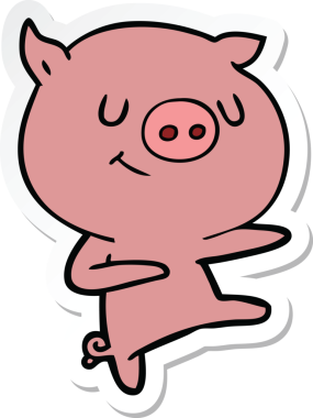 Bir insan tarafından çizilmiş mutlu bir domuz dansının çıkartması.