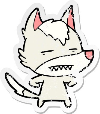 Bir insan tarafından çizilmiş dişleri gösteren bir karikatür kurdunun sıkıntılı çıkartması.