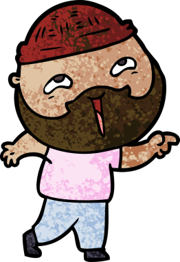 Bir insan tarafından çizilmiş mutlu sakallı bir adam.