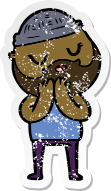 Bir insan tarafından çizilmiş sakallı bir çizgi film karakterinin sıkıntılı çıkartması.