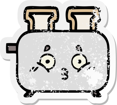 Bir insan tarafından çizilmiş bir ekmek kızartma makinesinin hüzünlü çıkartması.