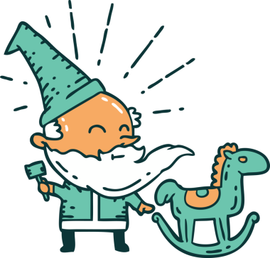 Geleneksel dövme stili Noel Baba karakterinin bir insan tarafından çizilmiş bir resmi.