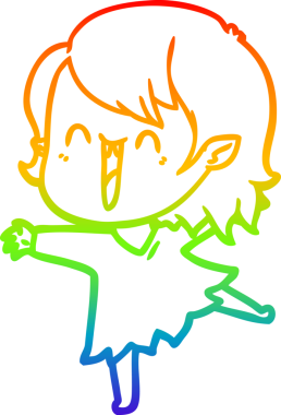 Gökkuşağı gradyanı çizimi. Bir insan tarafından çizilmiş mutlu vampir kız çizgi filmi.