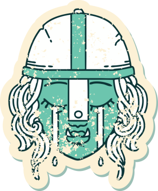 Retro Dövme Tarzı Ağlayan Ork Savaşçısı karakteri bir insan tarafından çizilmiş