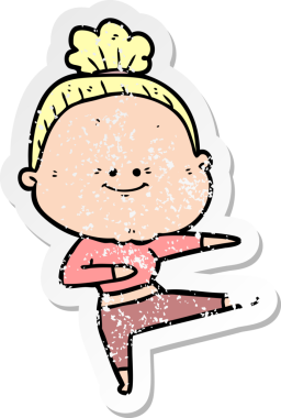 Bir insan tarafından çizilmiş mutlu, yaşlı bir kadının sıkıntılı çıkartması.