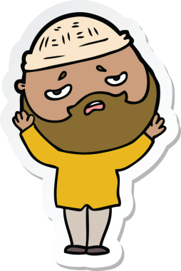 Bir insan tarafından çizilmiş sakallı endişeli bir karikatür çıkartması.