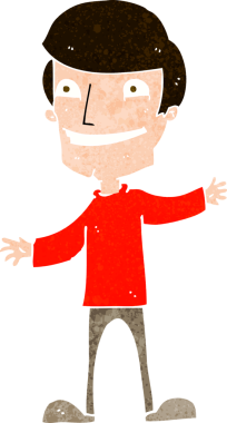 Bir insan tarafından çizilmiş sırıtan bir çizgi film adamı.