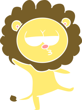 Bir insan tarafından çizilmiş düz renkli çizgi film dansı aslanı.