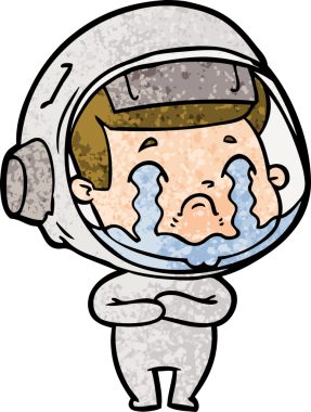 Bir insan tarafından çizilmiş ağlayan astronot çizgi filmi.