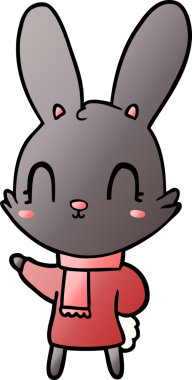 Bir insan tarafından çizilmiş giysili şirin bir tavşan.