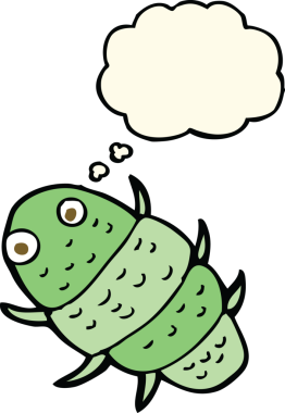 Bir insan tarafından çizilmiş düşünce baloncuklu çizgi film böceği