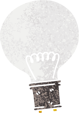 Retro illüstrasyon tarzı tuhaf çizgi film ampulü bir insan tarafından çizilmiş.