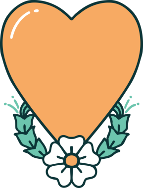 Bir insan tarafından çizilmiş kalp ve çiçeğin ikonik dövme şekli