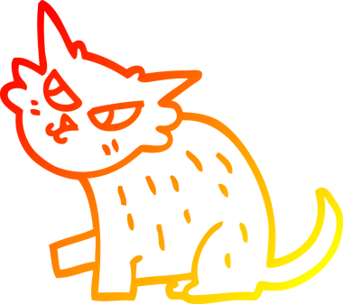 Bir insan tarafından çizilmiş sinsi bir kedinin sıcak çizgi çizimi