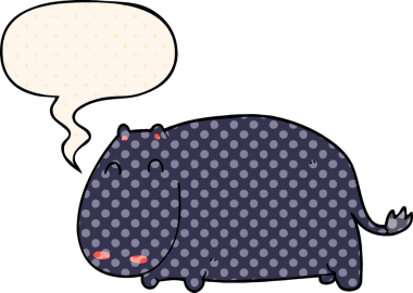 Bir insan tarafından çizilmiş çizgi roman tarzında konuşma balonu olan çizgi film su aygırı.