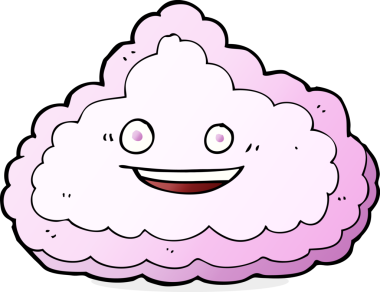 Bir insan tarafından çizilmiş mutlu pembe bulut karikatürü