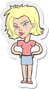 Bir insan tarafından çizilmiş kalçasında elleri olan bir karikatür kadının çıkartması.