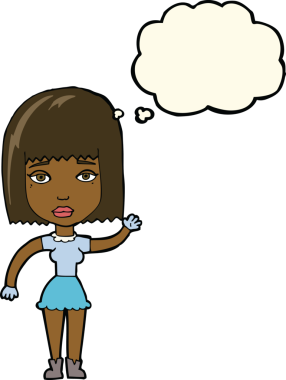 Bir insan tarafından çizilmiş düşünce balonlu bir kadın.