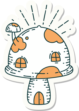 Bir insan tarafından çizilmiş dövme stili mantar evi çıkartması.