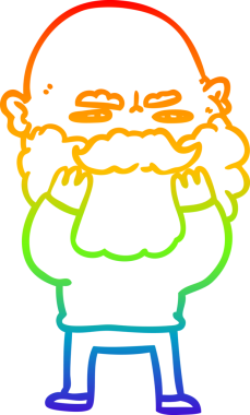 Gökkuşağı gradyan çizgi çizimi sakallı bir adamın bir insan tarafından çizilmiş sakalını kontrol etmesi.