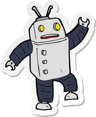 Bir insan tarafından çizilmiş robot karikatür çıkartması.