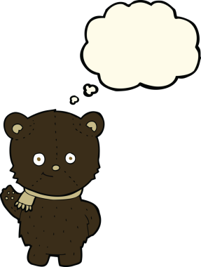 Bir insan tarafından çizilmiş düşünce baloncuğuyla siyah ayı sallanıyor.