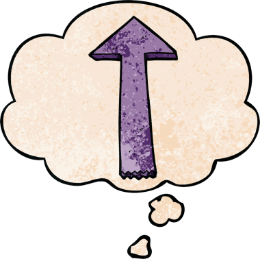 bir insan tarafından çizilmiş grunge desen biçiminde düşünce baloncuğu ile ok gösteren çizgi film