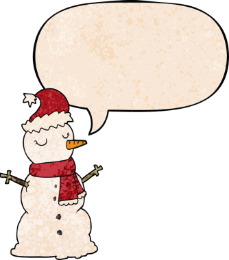 bir insan tarafından çizilmiş, konuşma baloncuklu kardan adam.