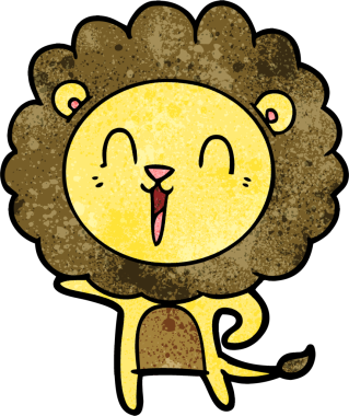 Bir insan tarafından çizilmiş gülen aslan çizgi filmi.