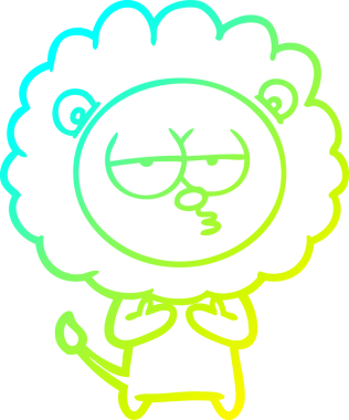 Bir insan tarafından çizilmiş, karikatür çizen, yorgun bir aslan.