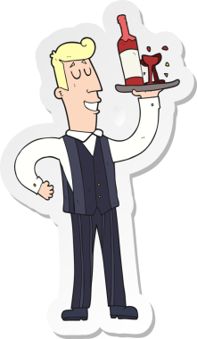 Bir insan tarafından çizilmiş bir çizgi film garsonunun çıkartması.