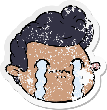 Bir insan tarafından çizilmiş ağlayan bir karikatür çıkartması.