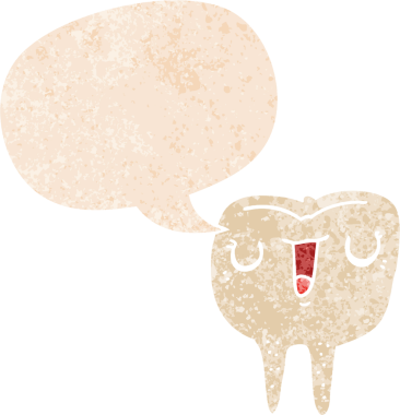 çizgi film mutlu dişi ile konuşma balonu grunge sıkıntılı retro tarzı bir insan tarafından çizilmiş