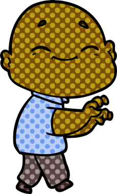 Bir insan tarafından çizilmiş mutlu kel adam çizgi filmi.