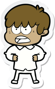 Bir insan tarafından çizilmiş endişeli bir çizgi film çocuğunun çıkartması.