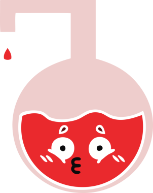 Bir insan tarafından çizilmiş bir bilim deneyinin düz renkli retro karikatürü